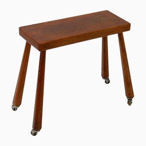 Vintage Wood Side Table on Wheels, 1960s
