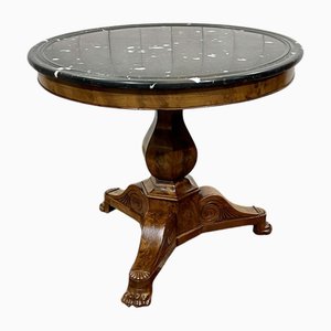 Guéridon Restauration en Acajou avec Plateau en Marbre Noir