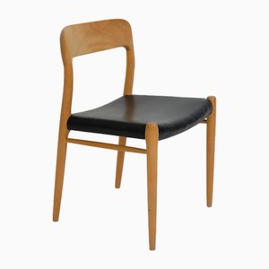Mid-Century Modern Oak Dining Chair with Black Leather Seat by Niels O. Möller for J. L. Möller, 1960s
