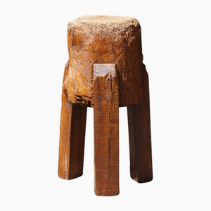 Antique Brutalist Wood Farm Tripod Chopping Block, 1890s