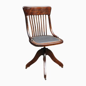 Chaise Tournante Victorienne avec Structure en Bois Courbé Poli avec Goujons en Laiton et Base en Fer de WA & Co LTD London, England, 1890s
