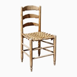 Antique Primitive Ladderback Roped Seat Folk Art Farm Chair, 1800s