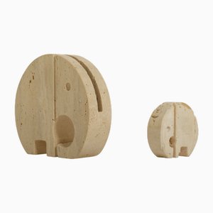 Organizer da scrivania con sculture di elefanti vintage in travertino di Fratelli Mannelli, anni '70, set di 2