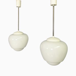 Suspension Mid-Century Moderne en Verre Opalin Blanc, Italie, 1970s, Set de 2