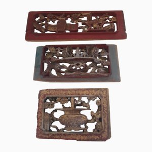 Chinese Artist, Qing Dynasty Carved Triptych, 19th Century, Wood