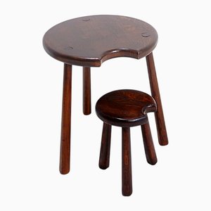 Vintage Brutalist Tripod Tables, Set of 2
