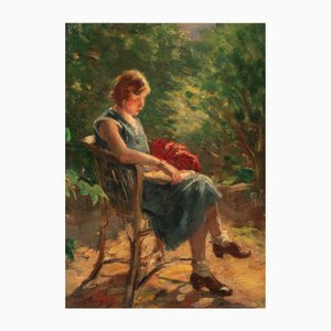 Lammert Van Der Tonge, Young Woman Reading, Oil Painting, Framed