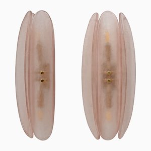 Applique Mid-Century moderne in vetro di Murano rosa di Fontana Arte per Stilnovo, 2000, set di 2