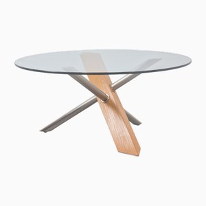 Vintage Cross Leg Coffee Table in Wood and Glass, Italy, 1990s