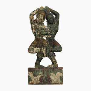 Scultura Indù antica in legno intagliato a mano, inizio 900