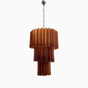 Large Mid-Century Modern Murano Glass Chandelier in Deep Orange, 1980s
