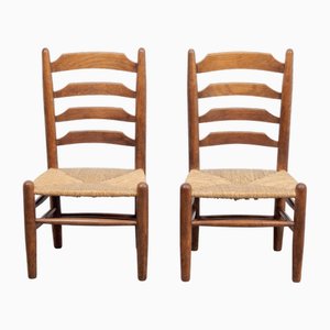 Set de Chaises Brutaliste en Bois et Osier par Charlotte Perriand, 1960s