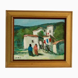 Tedde Rhodin, Southern Village, 1970s, Oil on Canvas, Framed