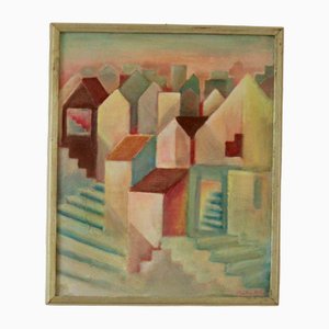 Martina Molla, Houses on Ljusterö, 1960s, Oil on Canvas, Framed