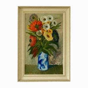 Lars Boethius, Natura morta con vaso blu, anni '70, Olio su tela, con cornice