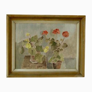 Ture Pettersson, Geranios, años 60, óleo sobre tabla, enmarcado