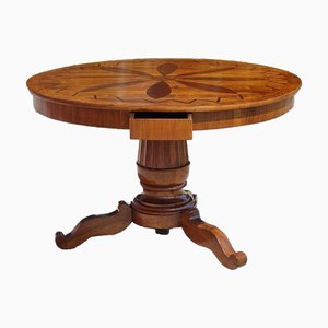 Charles X Empire Round Walnut Center Table with Venetian Inlays