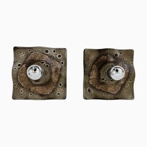 Mid-Century Wavy Ceramic Wall Lamps, 1970s, Set of 2