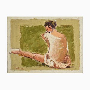 Franco Marzilli, Ballerina on a Green Background, Oil Painting, 1970s