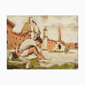 Franco Marzilli, Ballerina in Piazza Navona, Oil Painting, 1970s