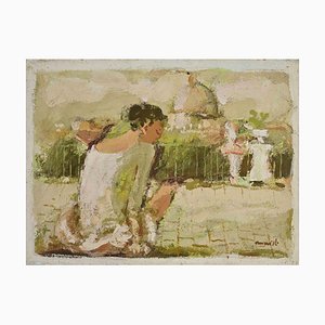 Franco Marzilli, Ballerina with View of Rome, Oil Painting, 1970s