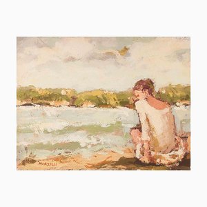 Franco Marzilli, Ballerina with View of Rome, Oil Painting, 1970s