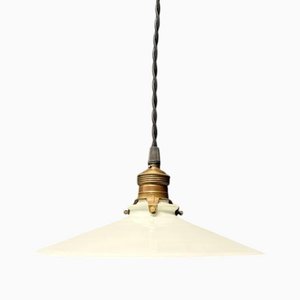 Antique White Opaline Bowl Pendant Lamp with Brass Fitting, 1930s