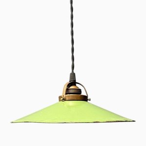 Green Enamel Pendant Lamp with Brass Fitting