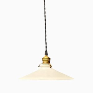 Vintage White Opaline Bowl Pendant Lamp with Brass Fitting, 1930s