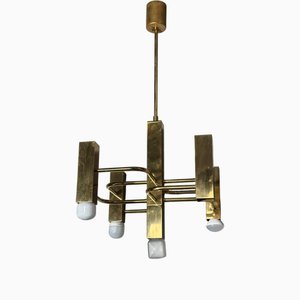 Vintage Five-Light Brass Chandelier by SA Boulanger