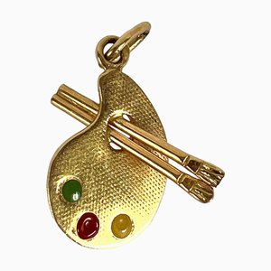 Colgante con dije de paleta de artistas francesa vintage esmaltado en oro amarillo de 18 k, años 60