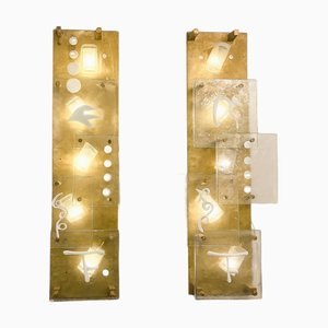 Mid-Century Modern Wall Lights in Glass and Brass, Italy, Set of 2