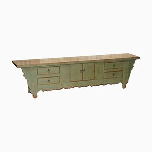 Vintage Green Painted and Lacquered Oriental Low Sideboard