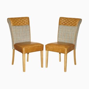Juego de sillas de recibidor Chesterfield Harris de tweed y cuero marrón