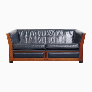 Art Deco Sofa in Woodwork and Dark Blue Cowhide from Schuitema