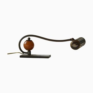 Lampe de Piano Art Déco Scandinave en Laiton avec Boule en Bois, 1930s