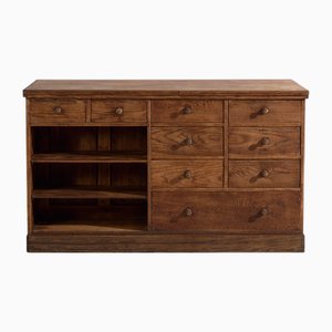 Vintage Store Counter with Glass Doors and Rear Drawer Unit, 1920