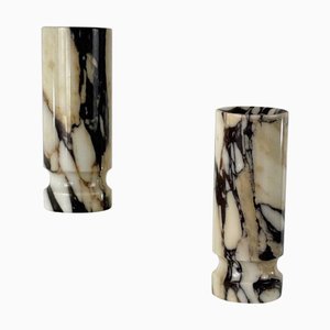 Vases Pavonazzetto en Marbre Sculptés à la Main, Italie, 1940s, Set de 2