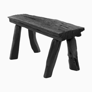 Rustic Blackened Wood Stool by Logniture