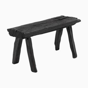 Rustic Blackened Wood Stool by Logniture