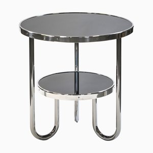Tavolo Bauhaus in metallo cromato, abete e vetro, Ceco, attribuito a Kovona, anni '70
