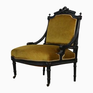 Poltrona Empire in legno nero e velluto verde-giallo, metà XIX secolo