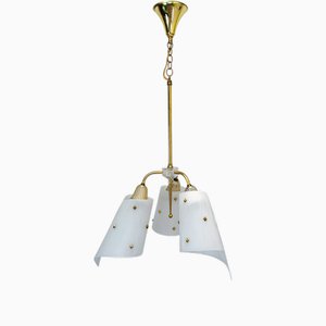 Atomic Brass and Acrylic Chandelier by Pierre Guariche, 1950s