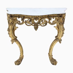 Grande Console d'Entrée Antique en Marbre et Doré, 19ème Siècle