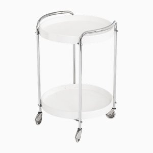Vintage Chromed Iron and Plastic Side Table with Wheels, France, 1970s