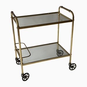 Chariot de Bar Mid-Century en Laiton et Verre de Maison Jansen, France, 1960s