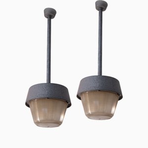Vintage Italian Industrial Aluminum Lamps, 1940, Set of 2