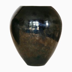 Jarrón grande de cerámica esmaltado de bronce dorado, años 70