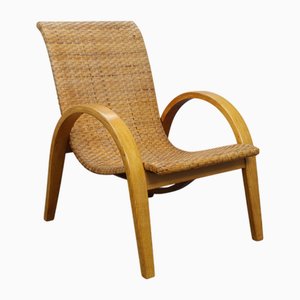 Armchair in Wood and Woven Rattan, 1960s