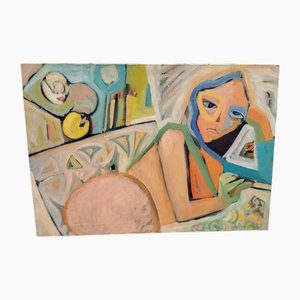 Mario Salmaso, modelo abstracto, 1973, grande óleo sobre lienzo